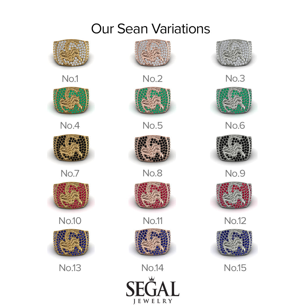 Scorpion Men Ruby Signet Ring - Sean No. 11